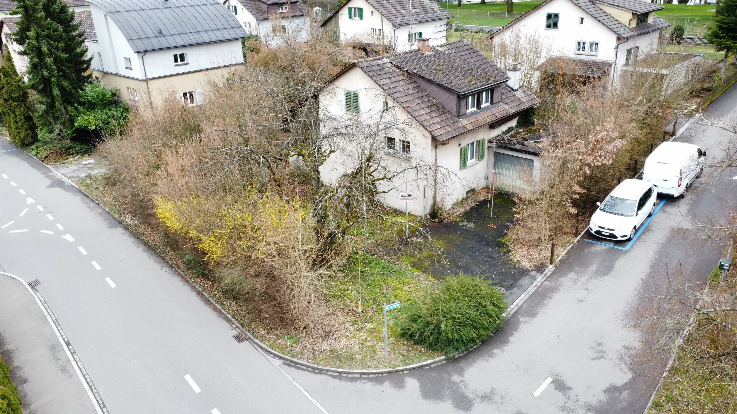 Luftaufnahme des Altbaus vor dem Rückbau