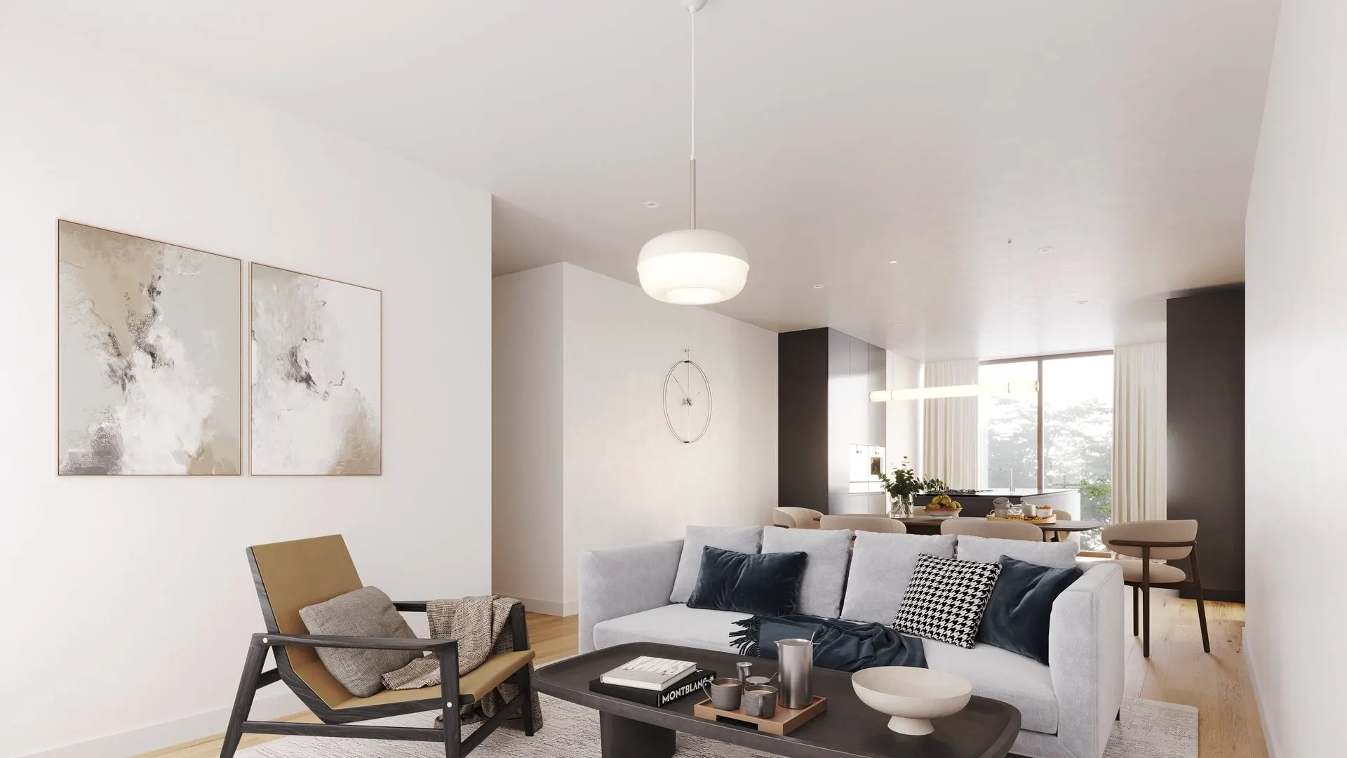 Visualisierung: Wohnzimmer mit Sofa und hellen Wänden