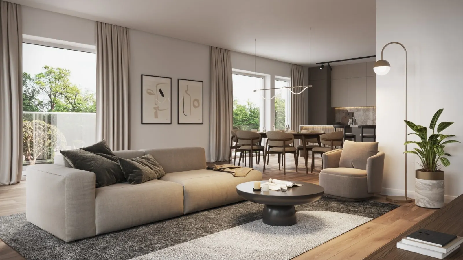 Visualisierung: Wohnzimmer mit Essbereich