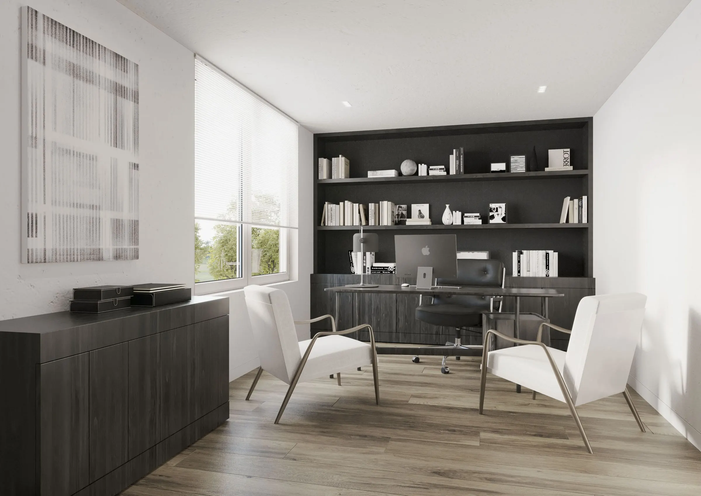 Visualisierung: Arbeitszimmer mit Einbauregal