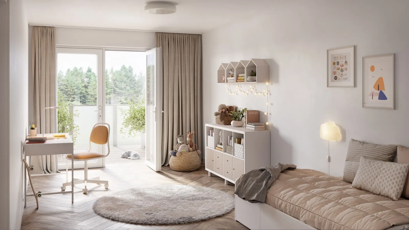 Visualisierung: Kinderzimmer mit Ausgang auf den Balkon