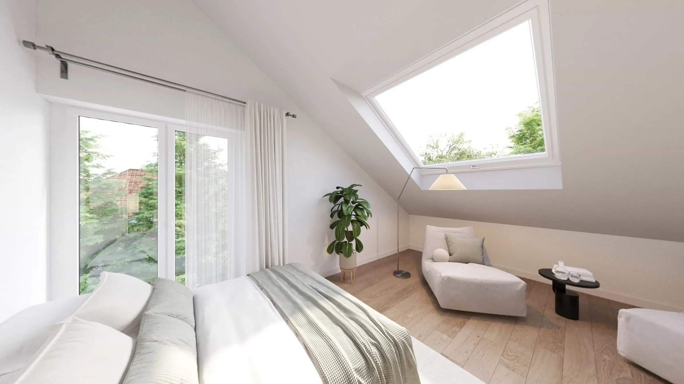 Visualisierung: Schlafzimmer im Dachgeschoss mit Dachflächenfenster