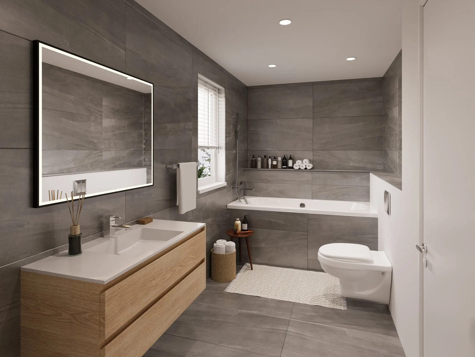Visualisierung: Badezimmer mit Badewanne, Dusche und Doppelwaschtisch