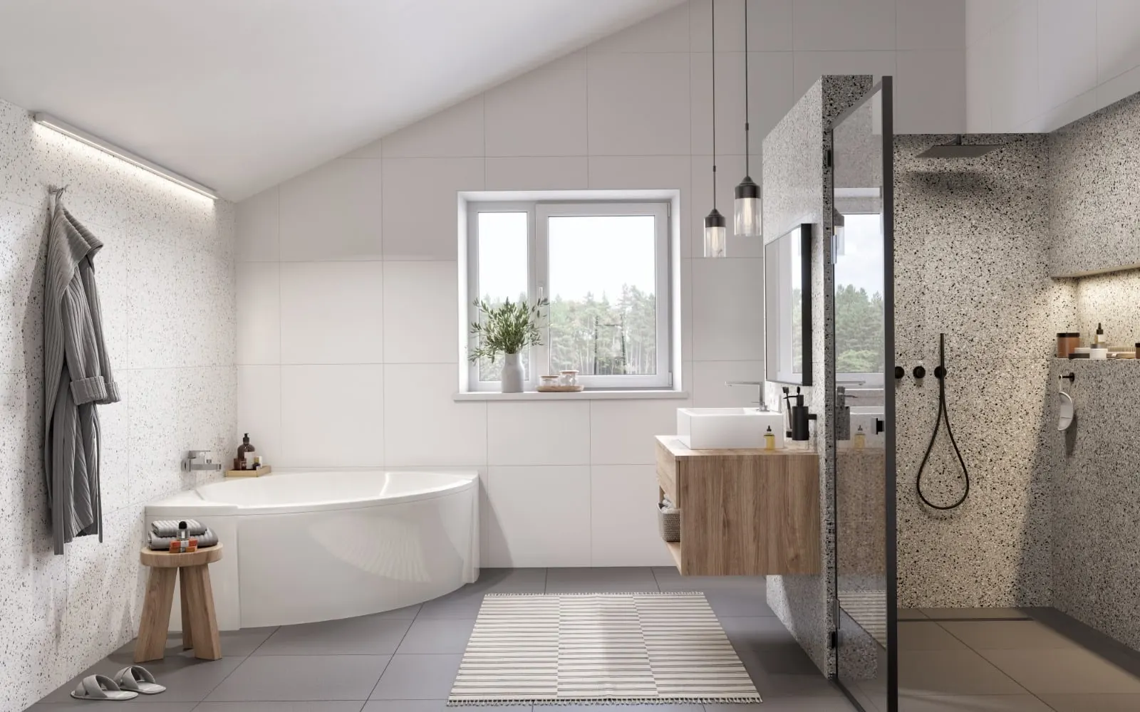 Visualisierung: Bad mit Eckbadewanne und Dusche