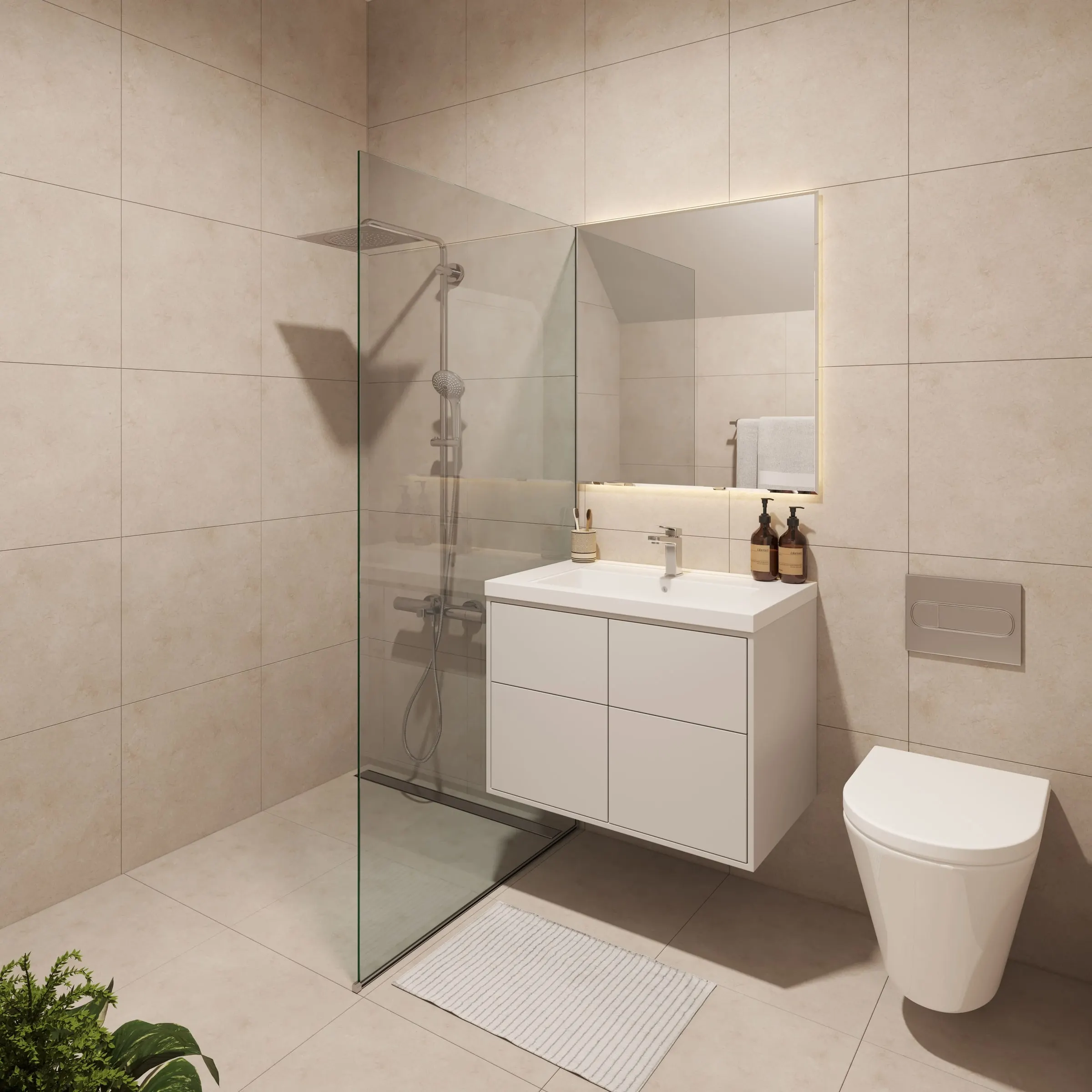 Visualisierung: Badezimmer mit Dusche und Waschtisch