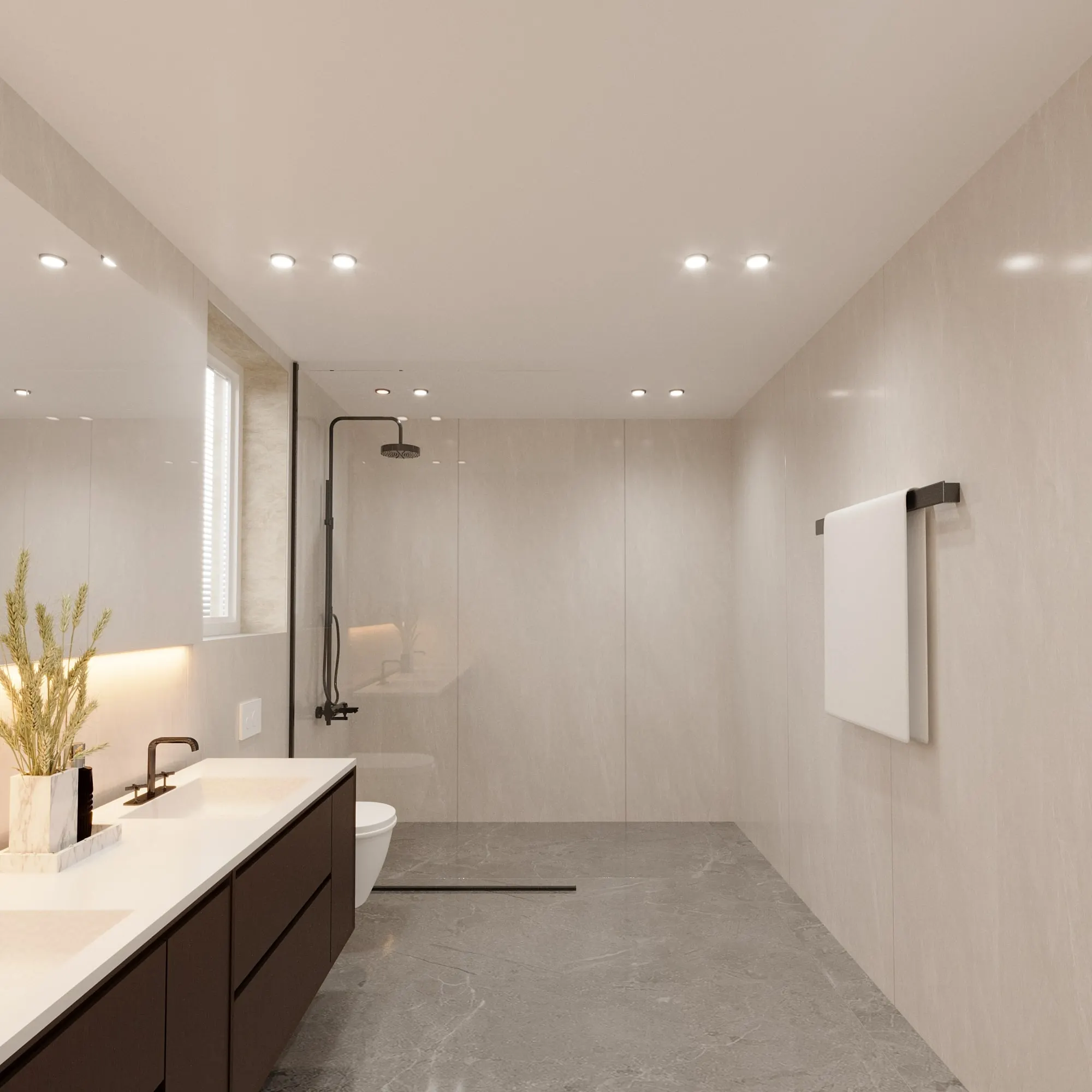 Visualisierung Badezimmer mit bodenebener Dusche