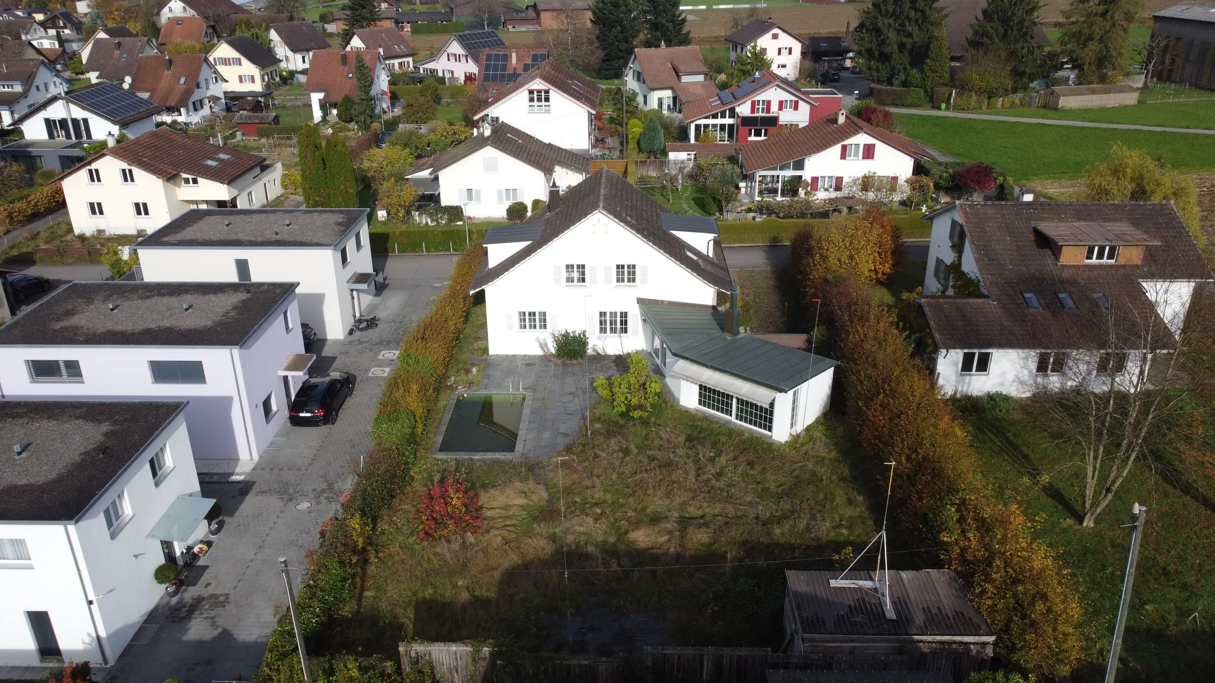 Luftaufnahme der Parzelle im Quartier